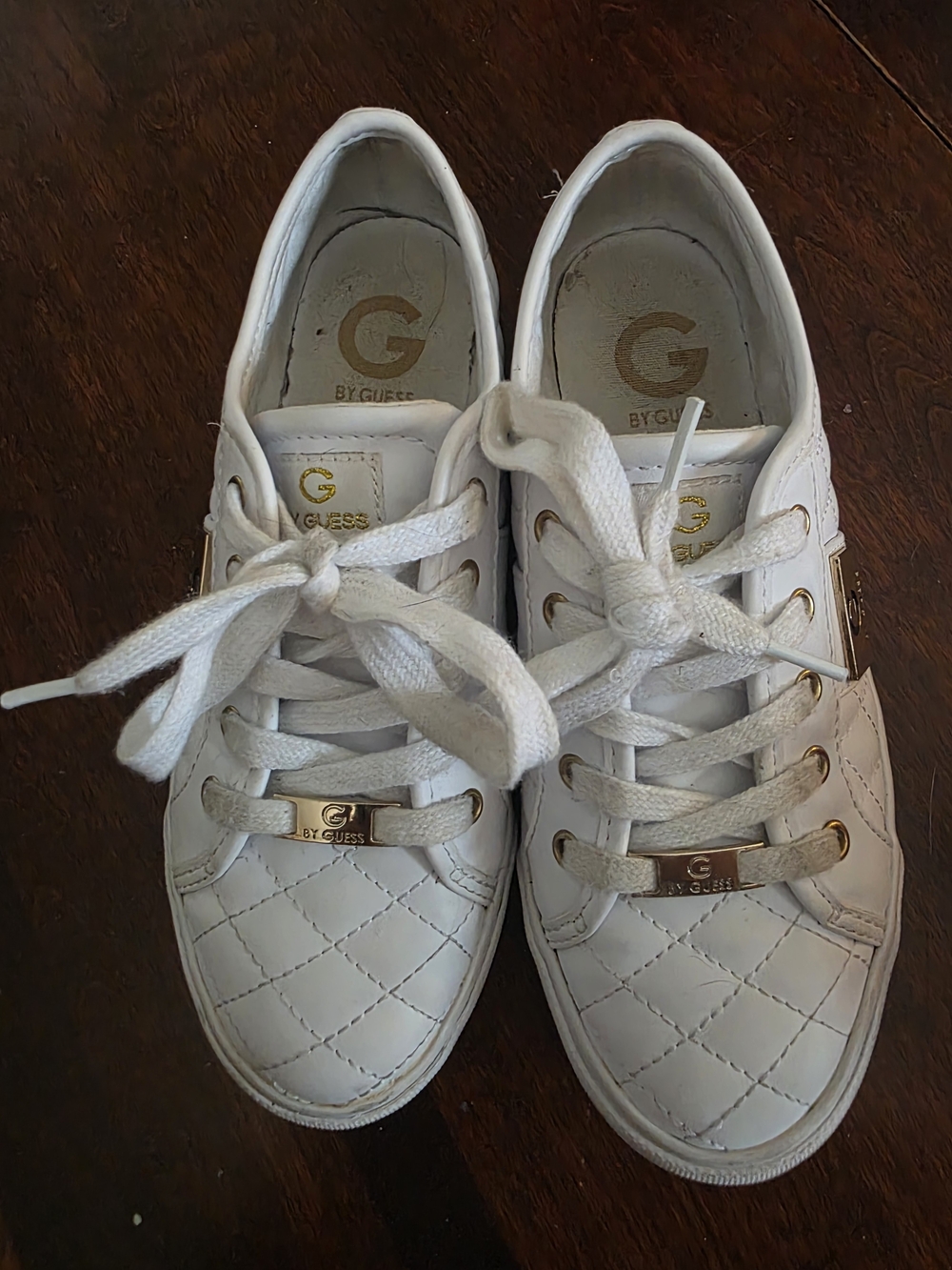 GUESS White Quilted Lace-Up Sneakers